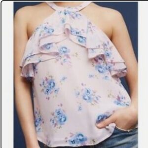 Anthropologie Seraphina Ruffled Floral Tank